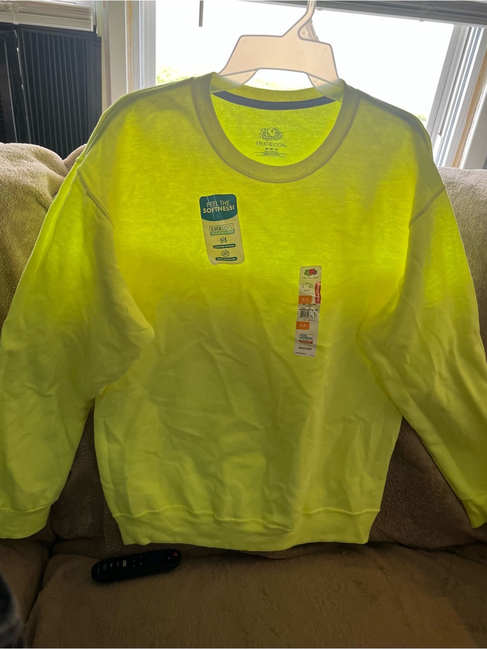 Fruit of the Loom Men’s Neon Yellow Crewneck Sweatshirt